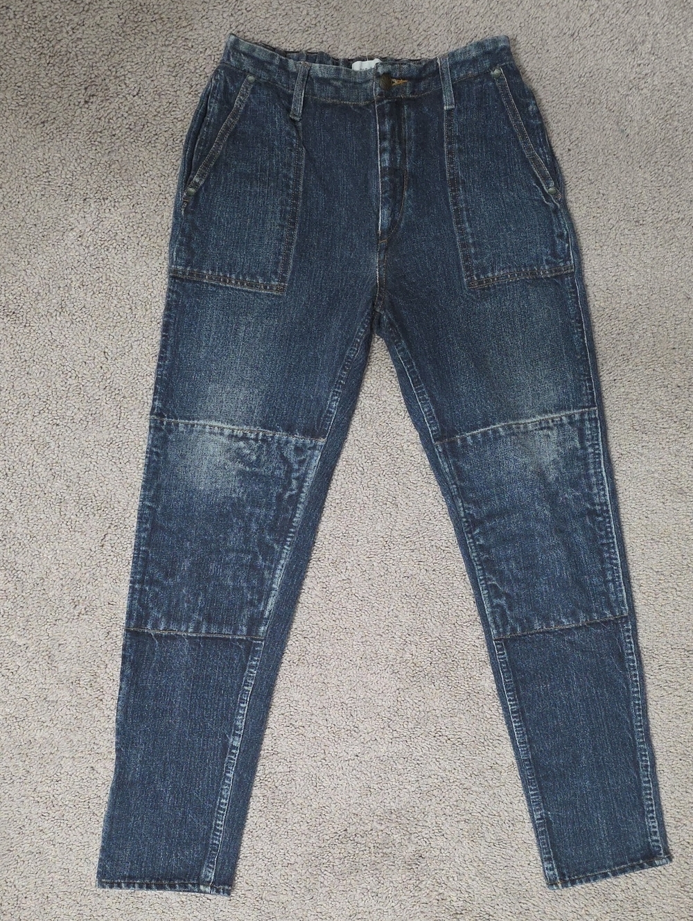 rag & bone Women's Straight Leg Patchwork Jeans in Dark Blue Denim